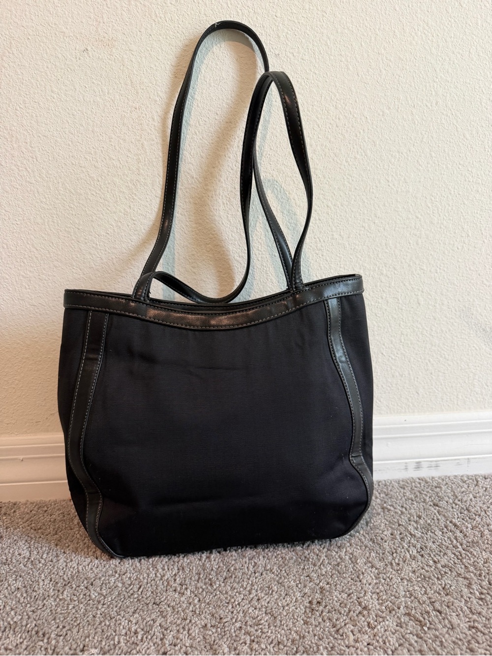 Laura Scott Black Tote Bag with Leather Trim